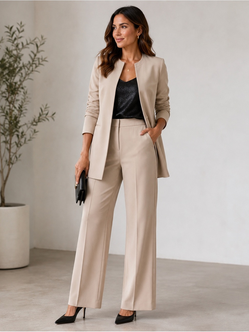 Louben Beige Dress Pants Size 14 Straight Leg Tailored Career Made in Canada